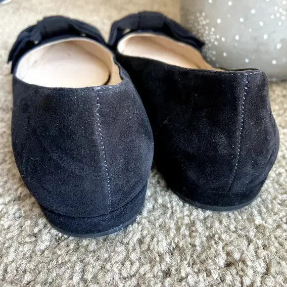 Prada Suede Ballet Flats Grosgrain Bow Pointed Toe Black 5 - Picture 6 of 7